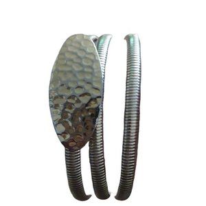 Vintage Hammered Metal Oval Buckle Snake Coil Stretch Cinch Belt Made in USA